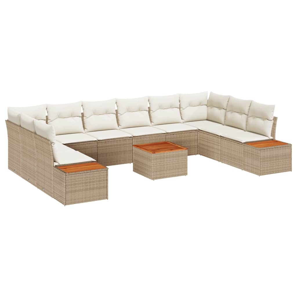 Tuinbankenset met kussen 10 pcs Beige en Crème Polyrattan is nu te koop bij PeponiXL, paradijselijk wonen!