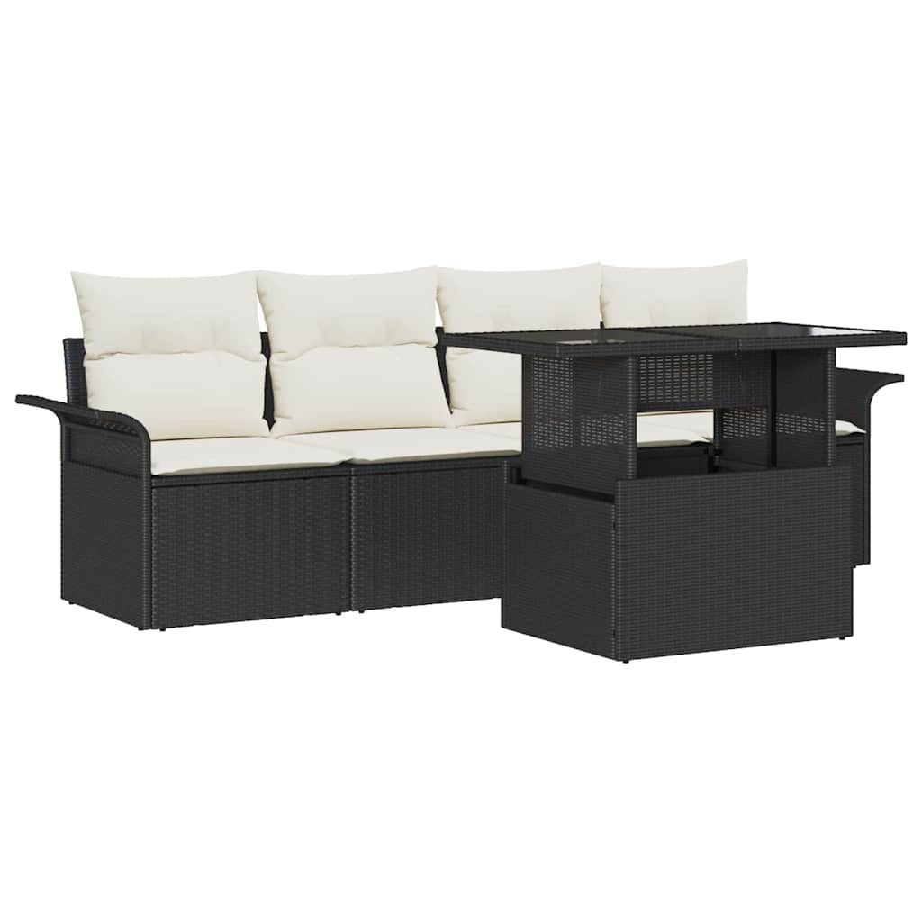 Tuin Sofa Set met kussen met opslag 5 pcs Zwart Poly Rattan is nu te koop bij PeponiXL, paradijselijk wonen!