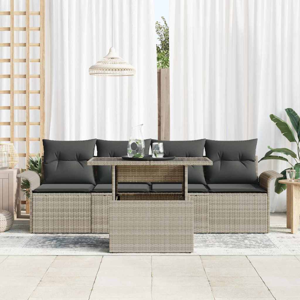Tuin Sofa Set met kussen 5 pcs Lichtgrijs Poly Rattan is nu te koop bij PeponiXL, paradijselijk wonen!