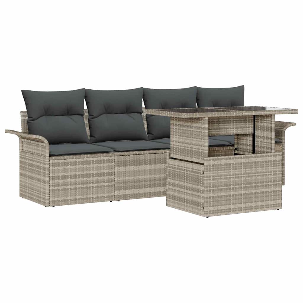 Tuin Sofa Set met kussen 5 pcs Lichtgrijs Poly Rattan is nu te koop bij PeponiXL, paradijselijk wonen!