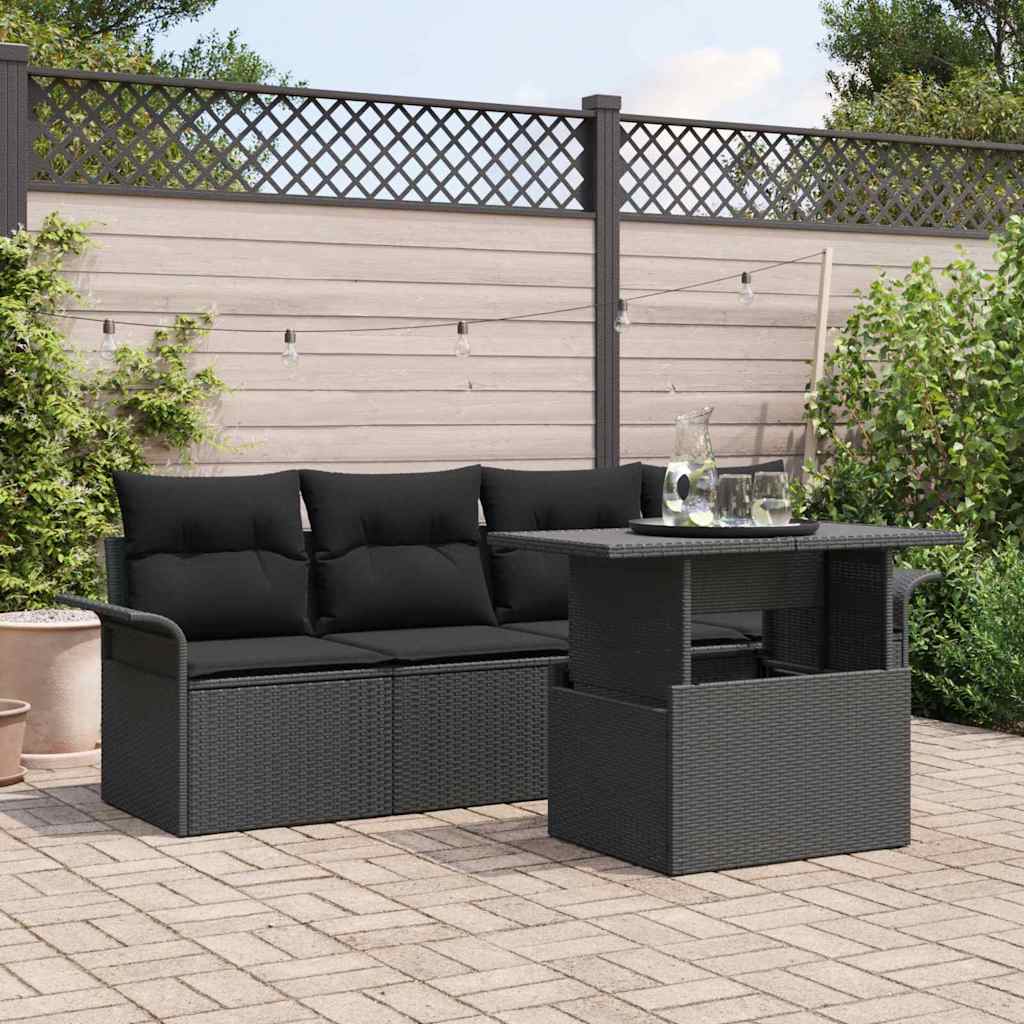 Tuin Sofa Set met kussen met opslag 5 pcs Zwart Poly Rattan is nu te koop bij PeponiXL, paradijselijk wonen!