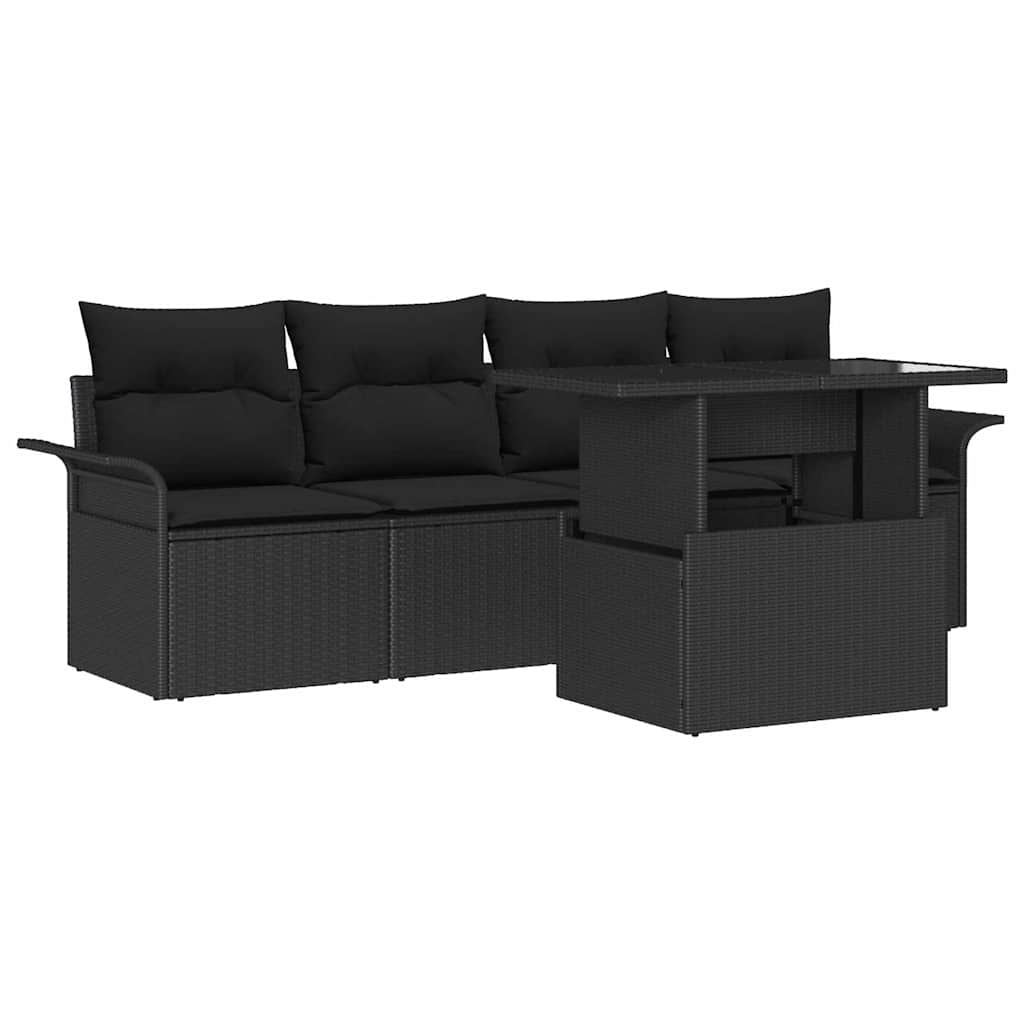 Tuin Sofa Set met kussen met opslag 5 pcs Zwart Poly Rattan is nu te koop bij PeponiXL, paradijselijk wonen!