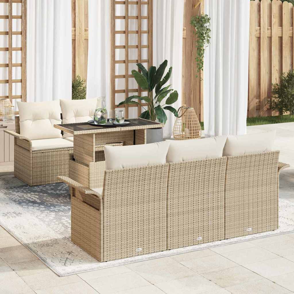 Tuin Sofa Set met kussen met opslag 6 pcs Beige Poly Rattan is nu te koop bij PeponiXL, paradijselijk wonen!