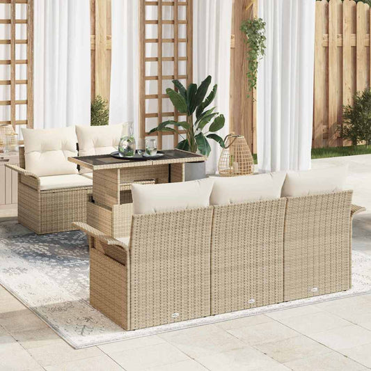 Tuin Sofa Set 6 st Beige [Synthetisch]: Poly Rattan is nu te koop bij PeponiXL, paradijselijk wonen!