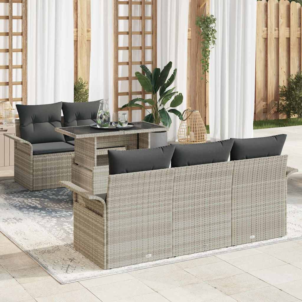 Tuin Sofa Set met kussen 6 pcs Lichtgrijs Poly Rattan is nu te koop bij PeponiXL, paradijselijk wonen!