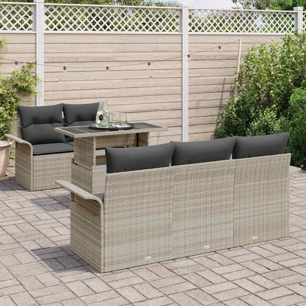 Tuin Sofa Set met kussen 6 pcs Lichtgrijs Poly Rattan is nu te koop bij PeponiXL, paradijselijk wonen!