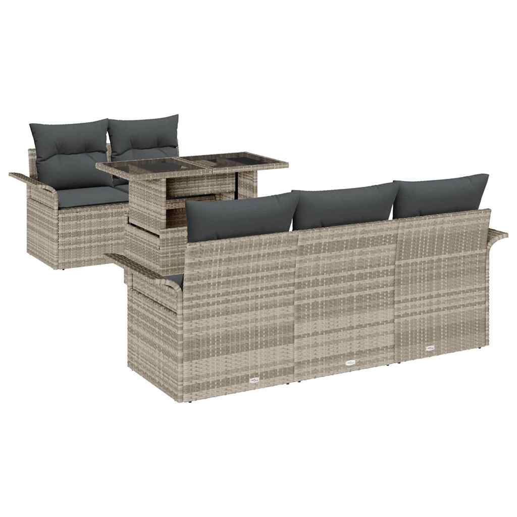 Tuin Sofa Set met kussen 6 pcs Lichtgrijs Poly Rattan is nu te koop bij PeponiXL, paradijselijk wonen!