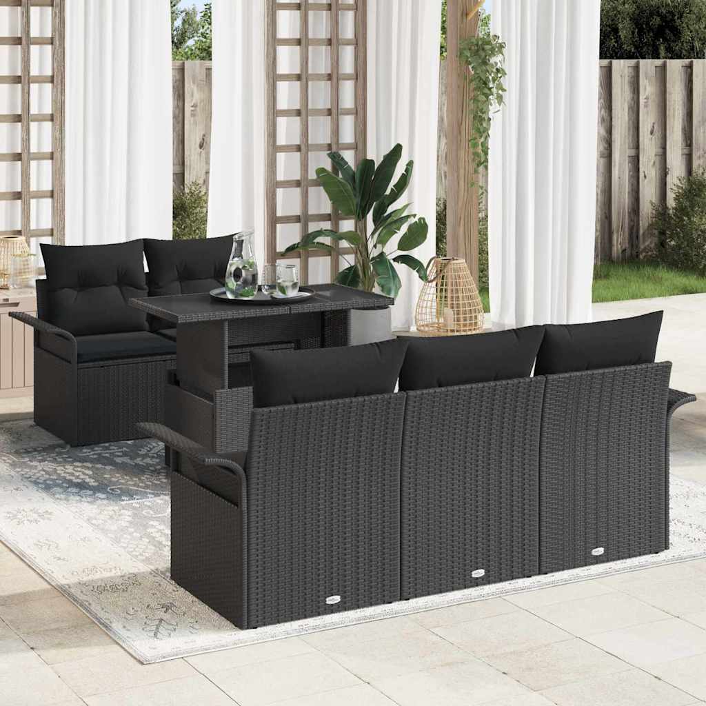 Tuin Sofa Set met kussen met opslag 6 pcs Zwart Poly Rattan is nu te koop bij PeponiXL, paradijselijk wonen!