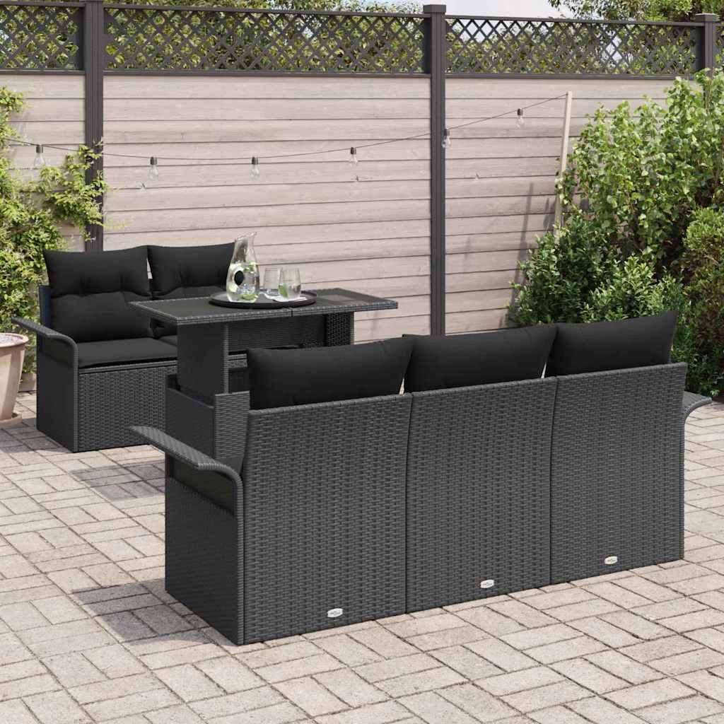 Tuin Sofa Set met kussen met opslag 6 pcs Zwart Poly Rattan is nu te koop bij PeponiXL, paradijselijk wonen!