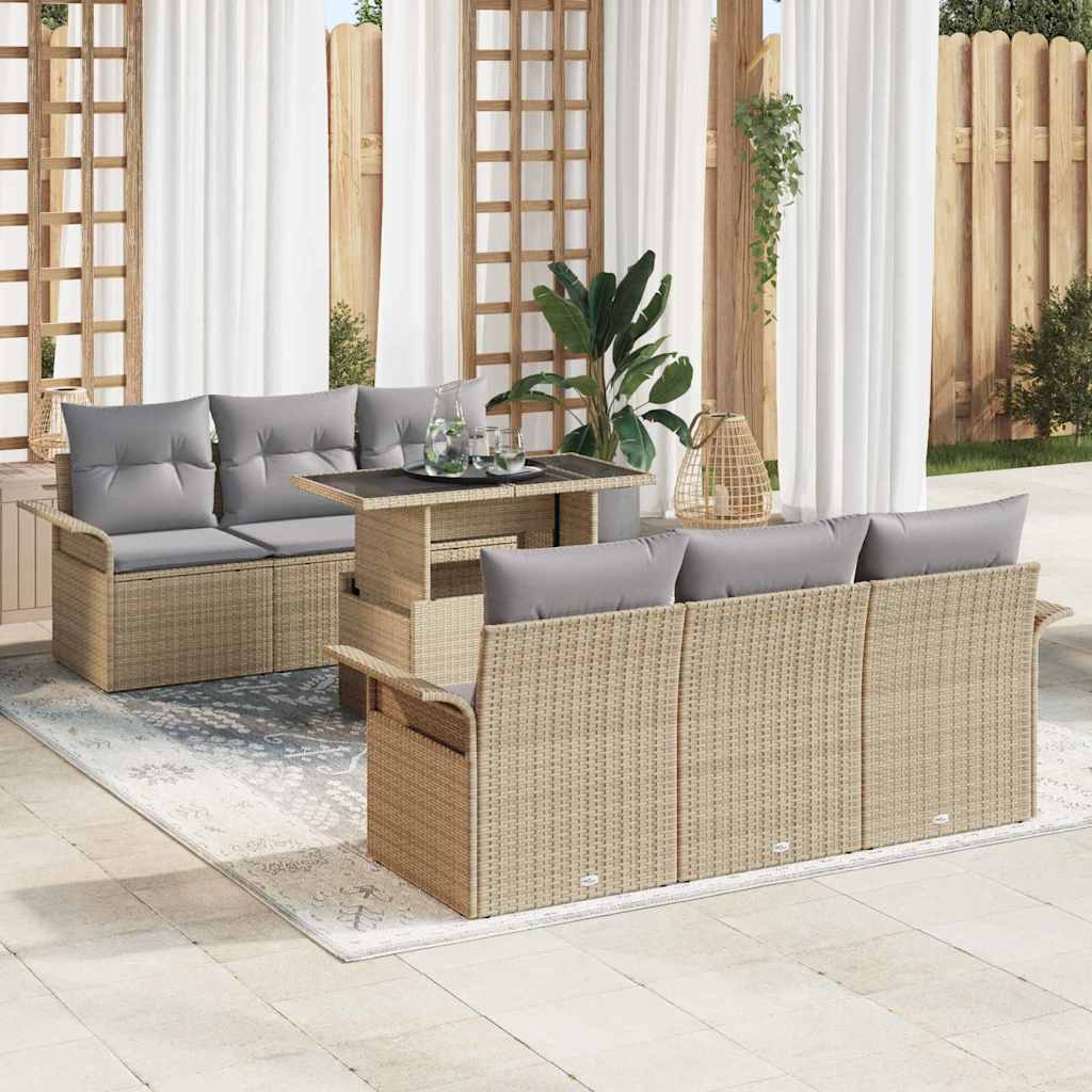 Tuin Sofa Set met kussen met opslag 7 pcs Beige Poly Rattan is nu te koop bij PeponiXL, paradijselijk wonen!