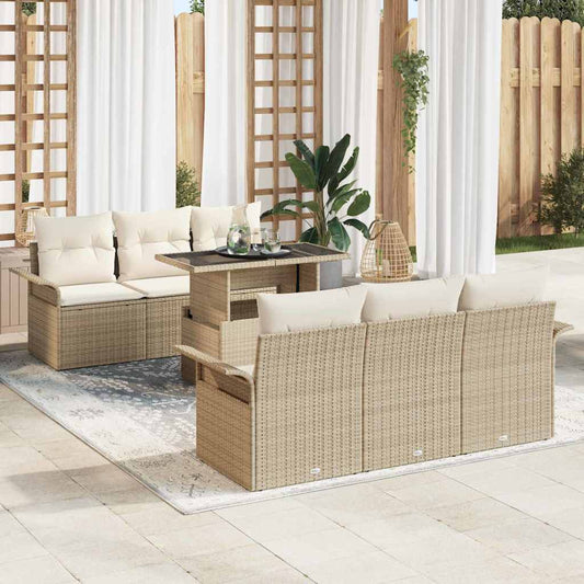 Tuin Sofa Set 7 st Beige [Synthetisch]: Poly Rattan is nu te koop bij PeponiXL, paradijselijk wonen!