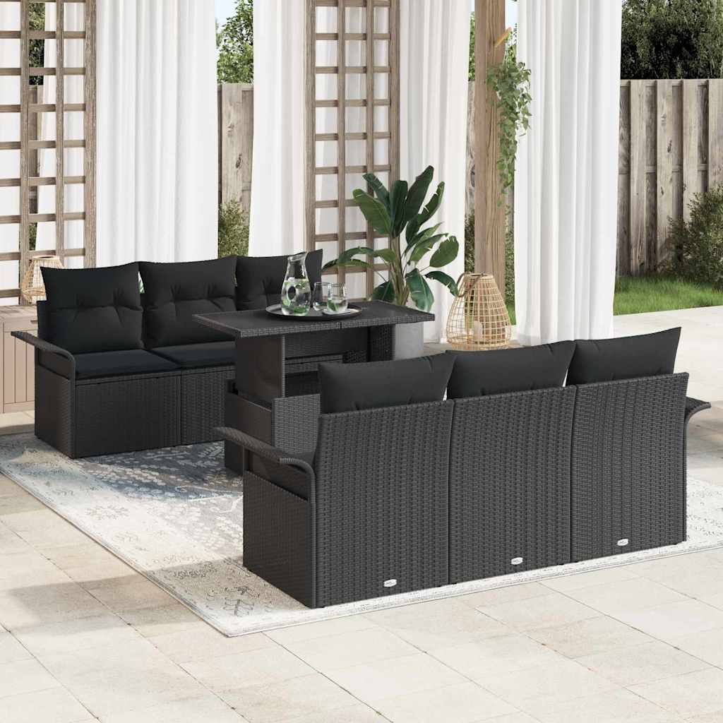 Tuin Sofa Set met kussen met opslag 7 pcs Zwart Poly Rattan is nu te koop bij PeponiXL, paradijselijk wonen!