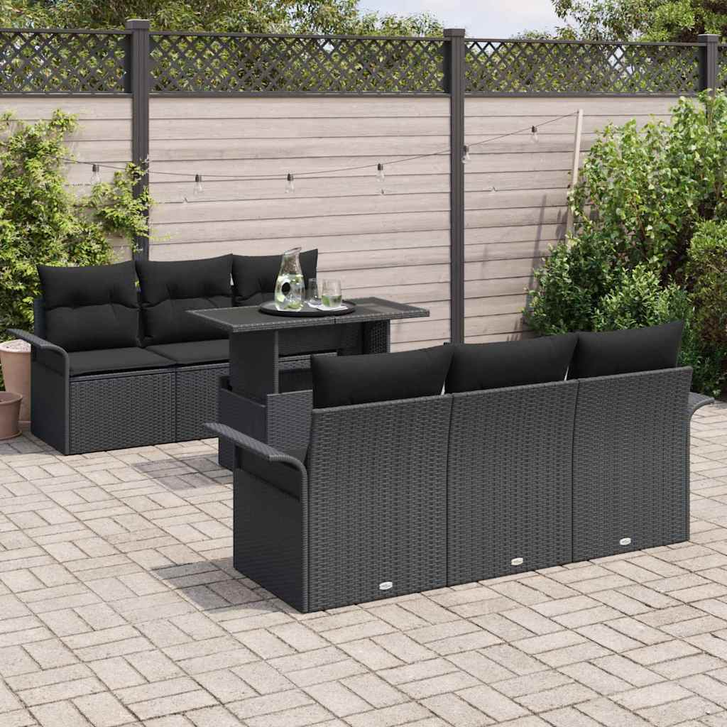 Tuin Sofa Set met kussen met opslag 7 pcs Zwart Poly Rattan is nu te koop bij PeponiXL, paradijselijk wonen!