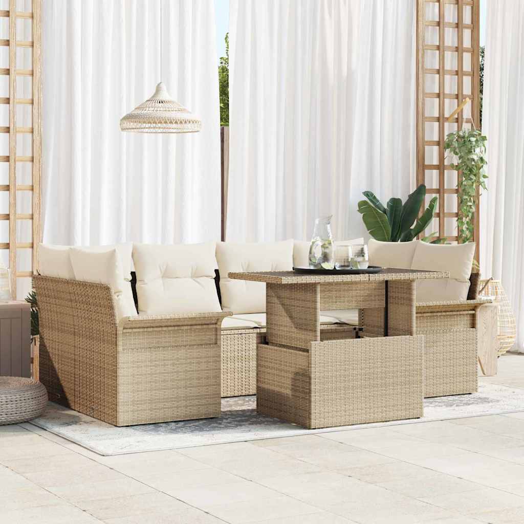 Tuin Sofa Set met kussen met opslag 7 pcs Beige Poly Rattan is nu te koop bij PeponiXL, paradijselijk wonen!