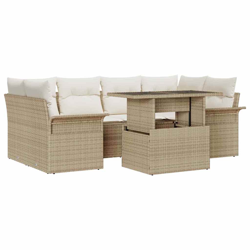 Tuin Sofa Set met kussen met opslag 7 pcs Beige Poly Rattan is nu te koop bij PeponiXL, paradijselijk wonen!