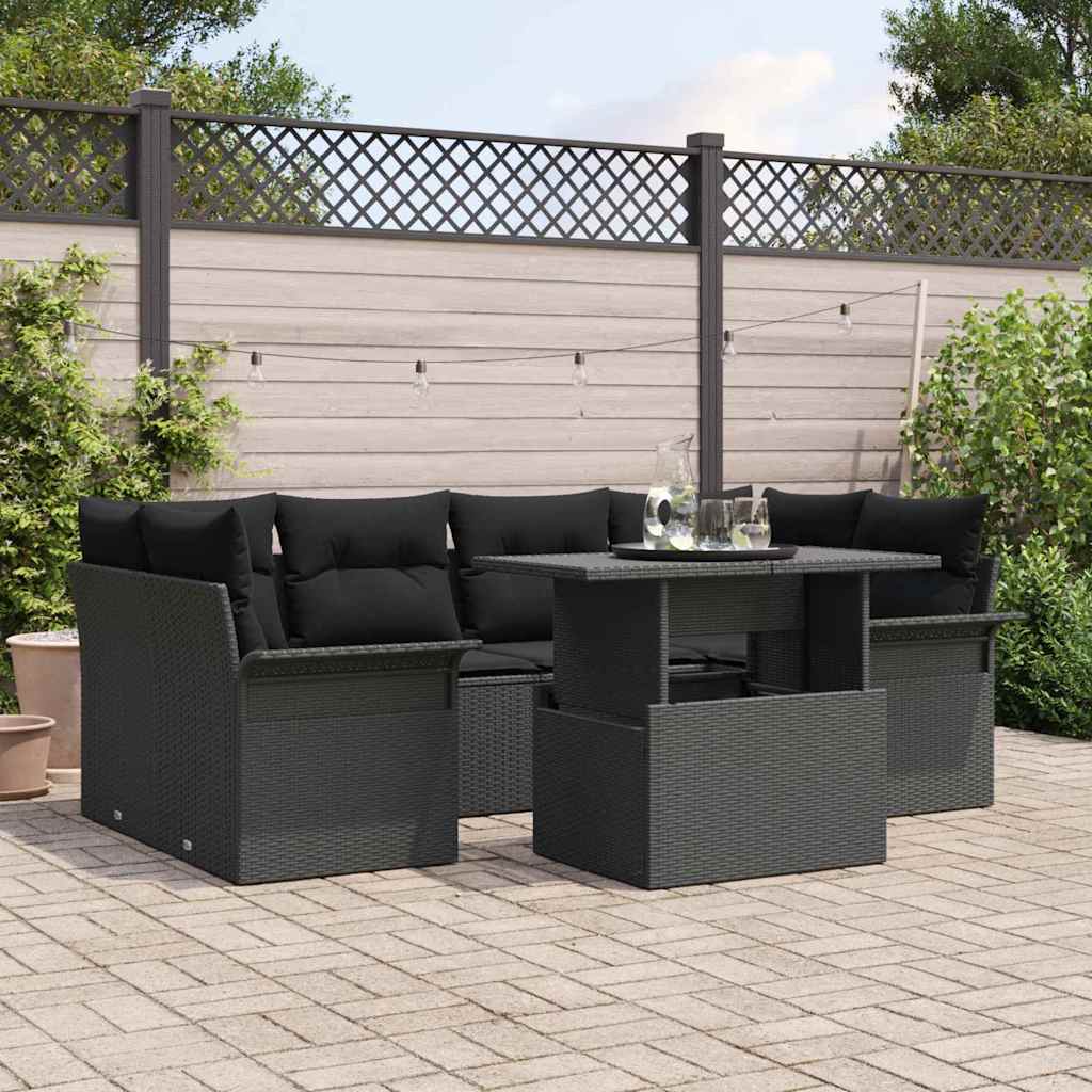 Tuin Sofa Set met kussen met opslag 7 pcs Zwart Poly Rattan is nu te koop bij PeponiXL, paradijselijk wonen!