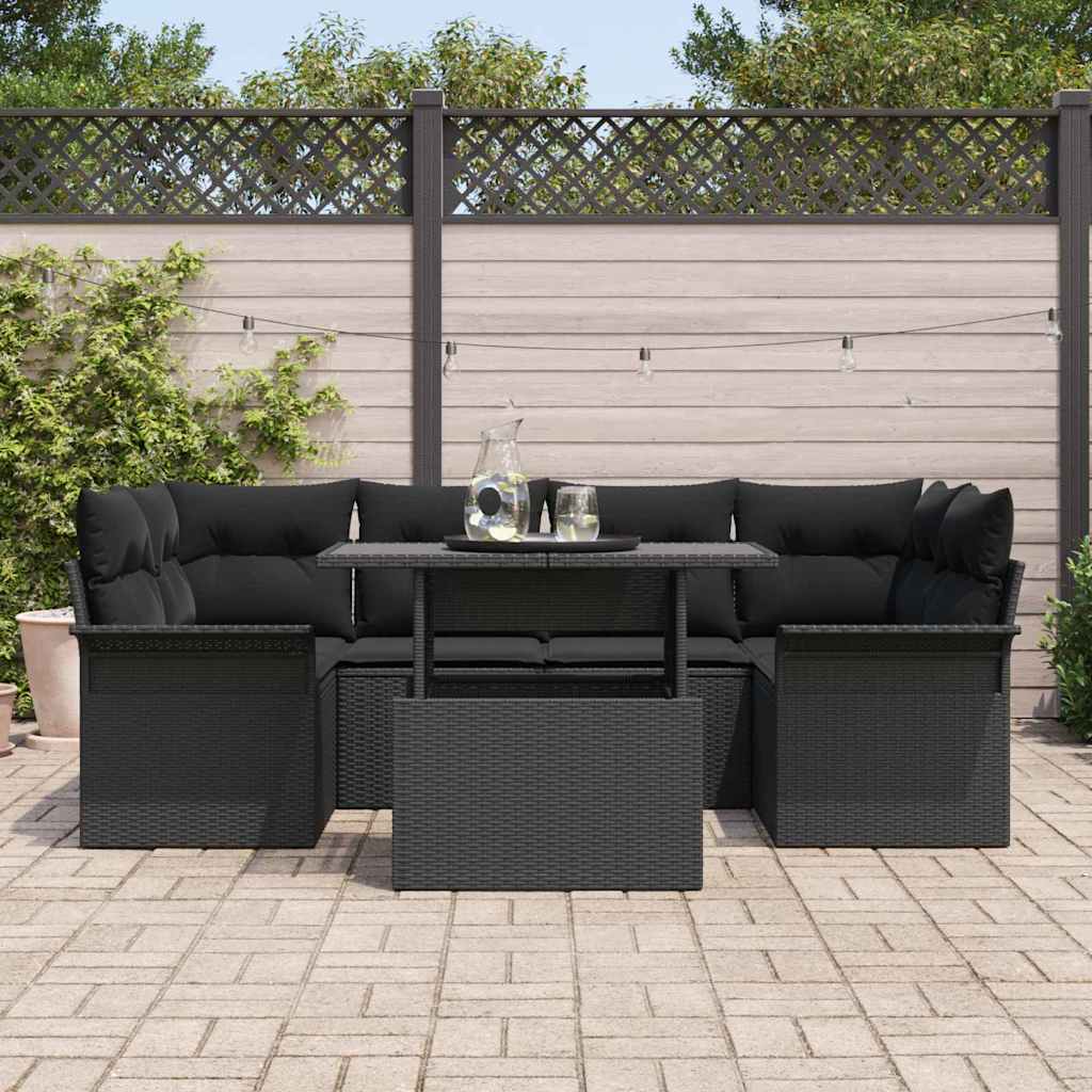 Tuin Sofa Set met kussen met opslag 7 pcs Zwart Poly Rattan is nu te koop bij PeponiXL, paradijselijk wonen!