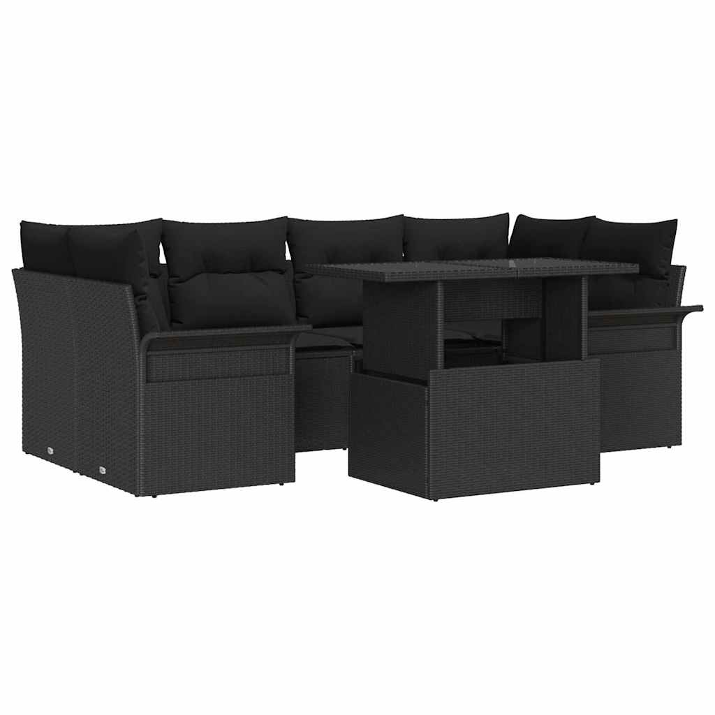 Tuin Sofa Set met kussen met opslag 7 pcs Zwart Poly Rattan is nu te koop bij PeponiXL, paradijselijk wonen!