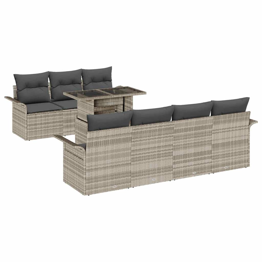 Tuin Sofa Set met kussen 8 pcs Lichtgrijs Poly Rattan is nu te koop bij PeponiXL, paradijselijk wonen!