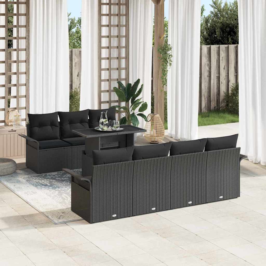 Tuin Sofa Set met kussen met opslag 8 pcs Zwart Poly Rattan is nu te koop bij PeponiXL, paradijselijk wonen!