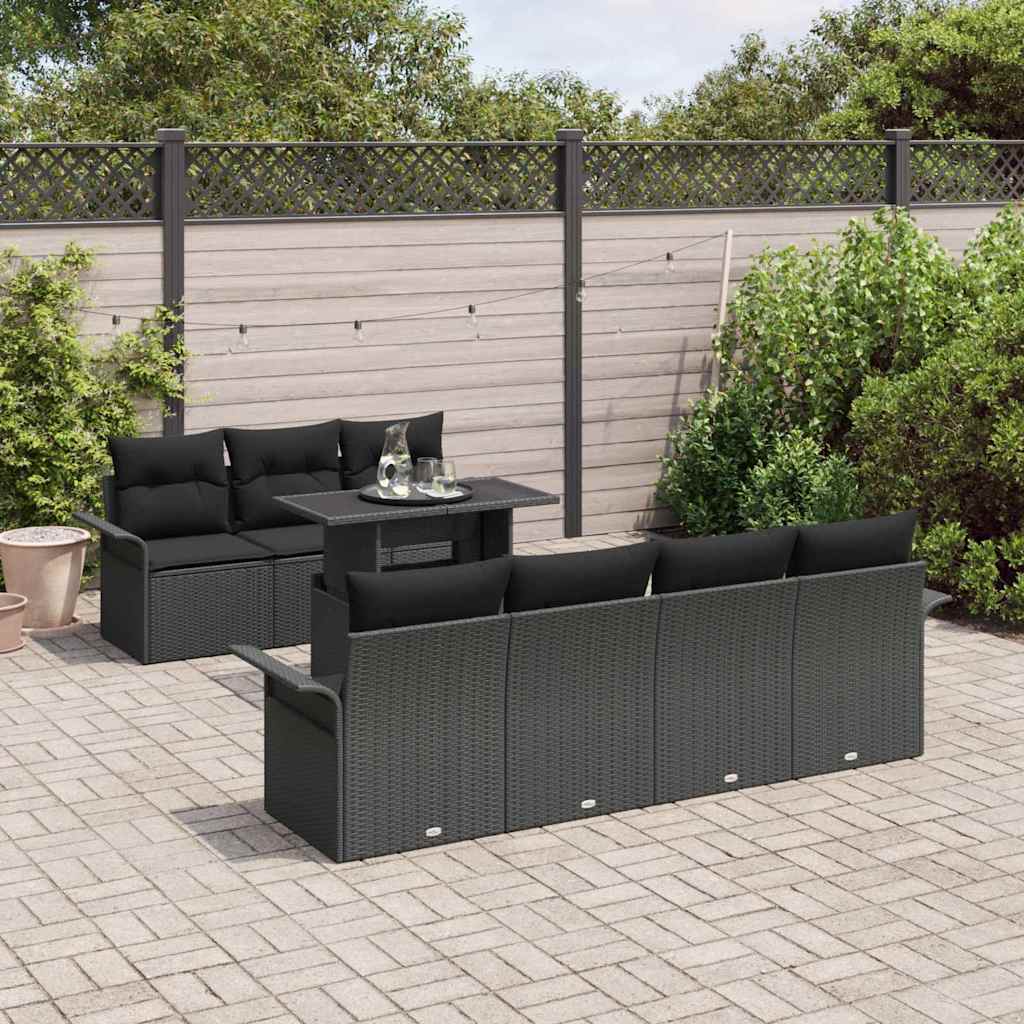 Tuin Sofa Set met kussen met opslag 8 pcs Zwart Poly Rattan is nu te koop bij PeponiXL, paradijselijk wonen!