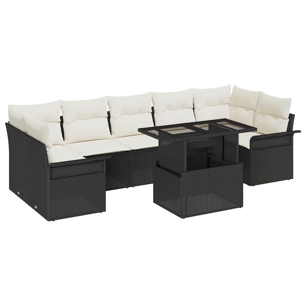 Tuin Sofa Set met kussen met opslag 8 pcs Zwart Poly riet is nu te koop bij PeponiXL, paradijselijk wonen!