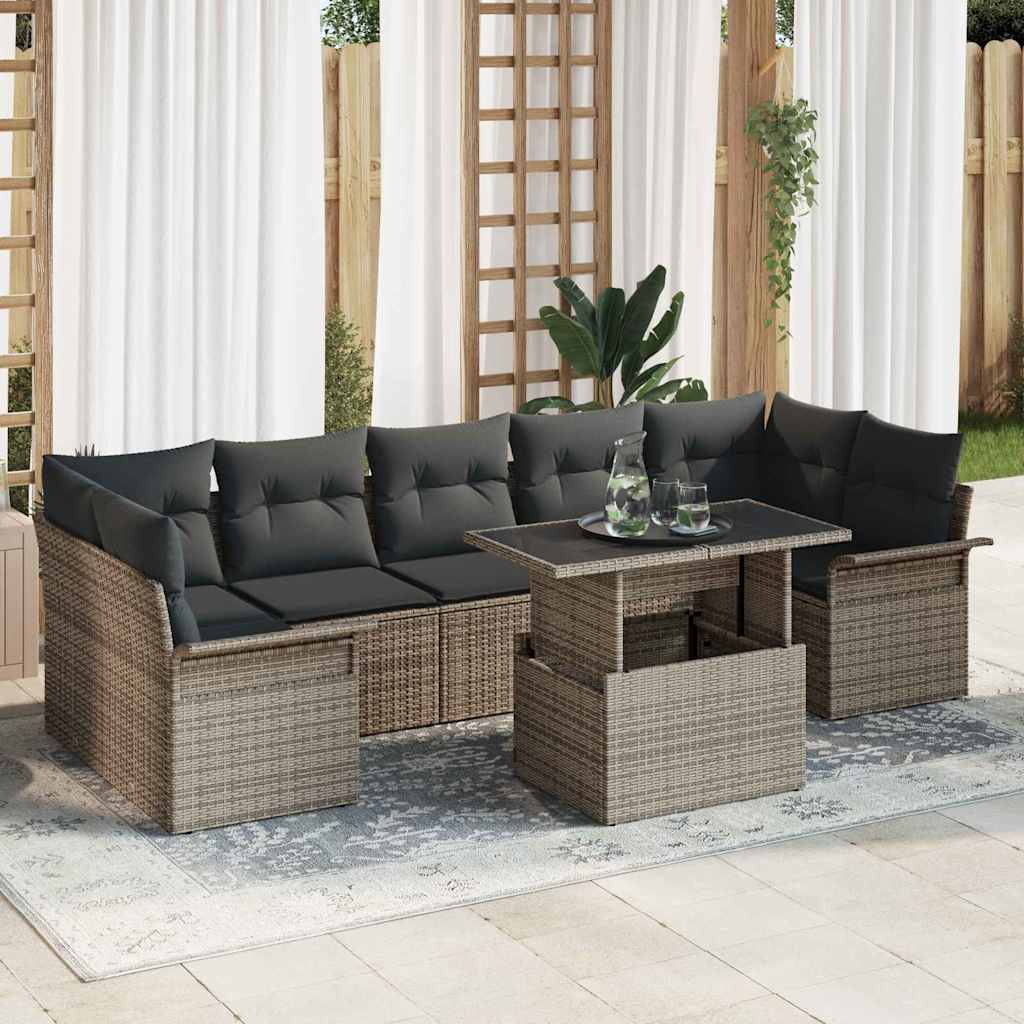 Tuin Sofa Set met kussen met opslag 8 pcs Grijs Poly riet is nu te koop bij PeponiXL, paradijselijk wonen!