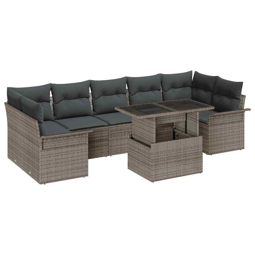 Tuin Sofa Set met kussen met opslag 8 pcs Grijs Poly riet is nu te koop bij PeponiXL, paradijselijk wonen!