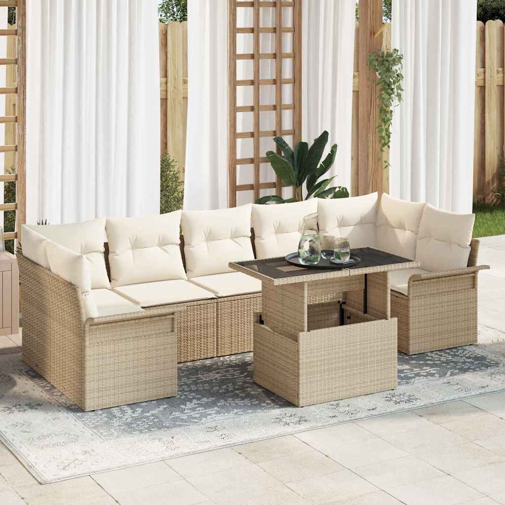 Tuin Sofa Set met kussen met opslag 8 pcs Beige Poly Rattan is nu te koop bij PeponiXL, paradijselijk wonen!