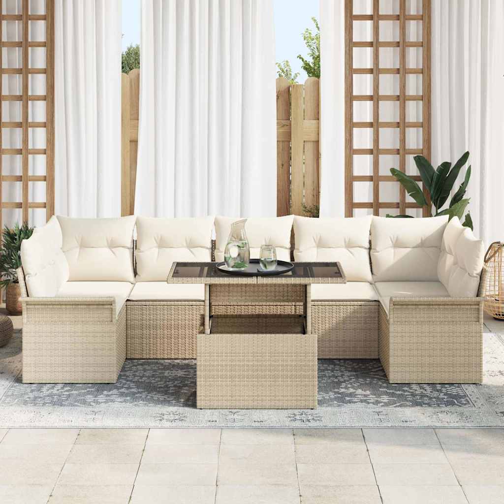 Tuin Sofa Set met kussen met opslag 8 pcs Beige Poly Rattan is nu te koop bij PeponiXL, paradijselijk wonen!