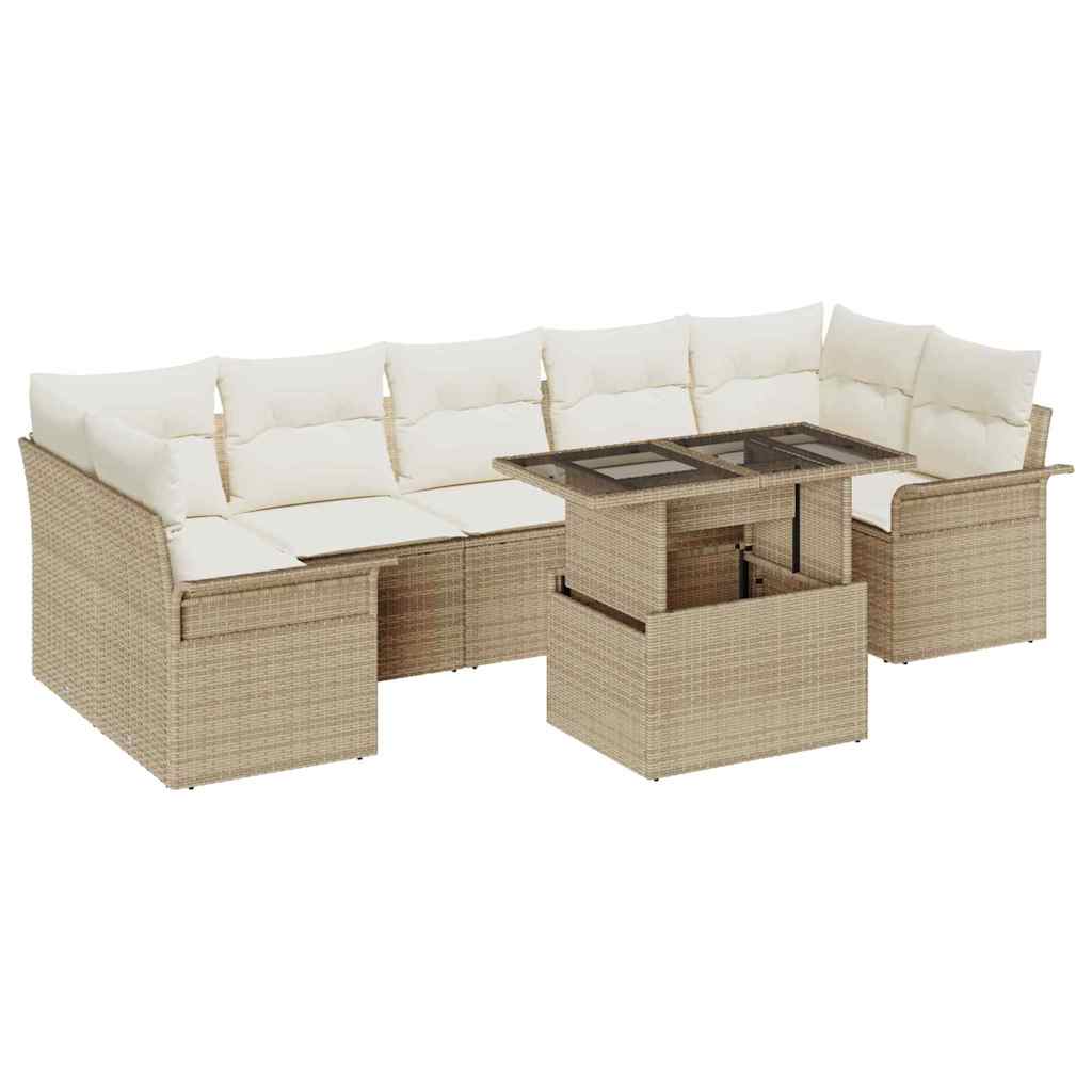 Tuin Sofa Set met kussen met opslag 8 pcs Beige Poly Rattan is nu te koop bij PeponiXL, paradijselijk wonen!