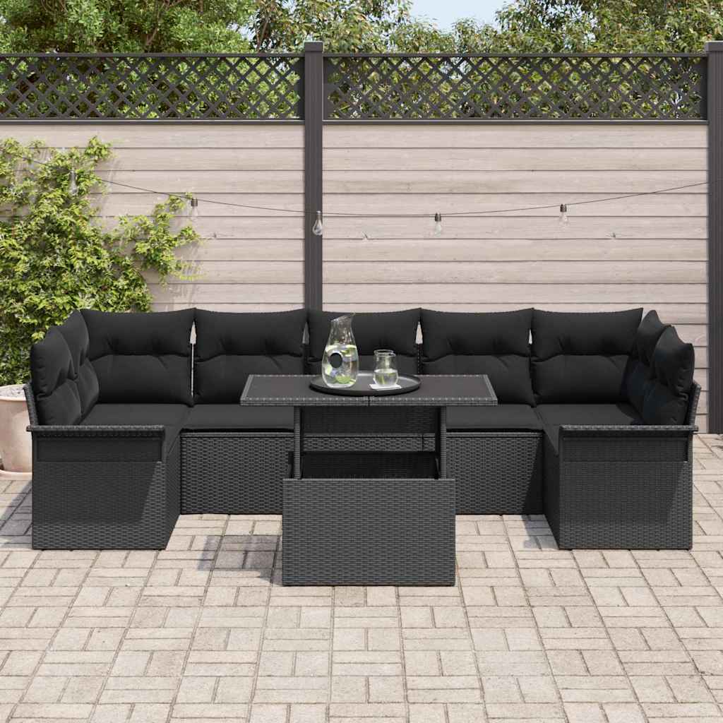 Tuin Sofa Set met kussen met opslag 8 pcs Zwart Poly riet is nu te koop bij PeponiXL, paradijselijk wonen!