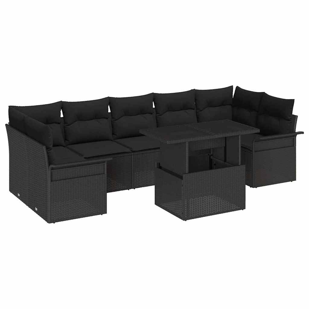 Tuin Sofa Set met kussen met opslag 8 pcs Zwart Poly riet is nu te koop bij PeponiXL, paradijselijk wonen!