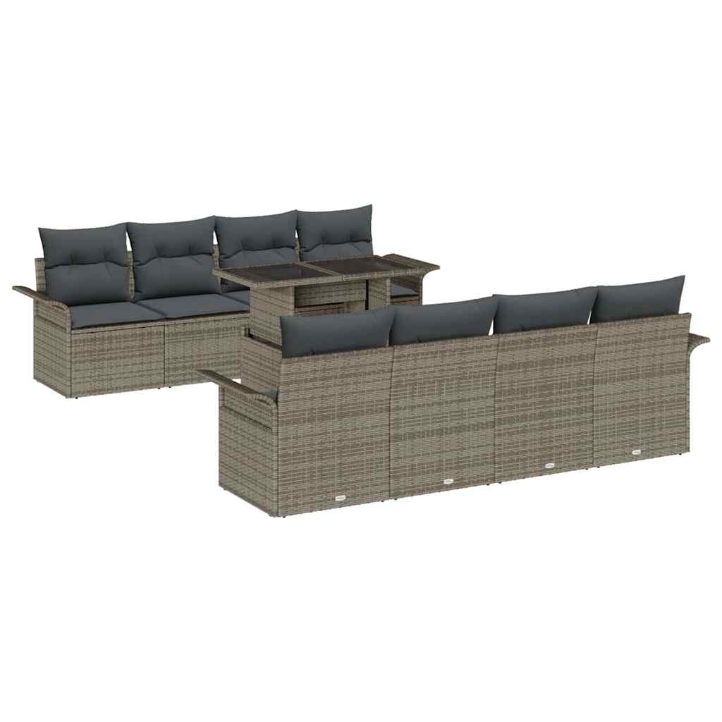 Tuin Sofa Set met kussen met opslag 9 pcs Grijs Poly Rattan is nu te koop bij PeponiXL, paradijselijk wonen!