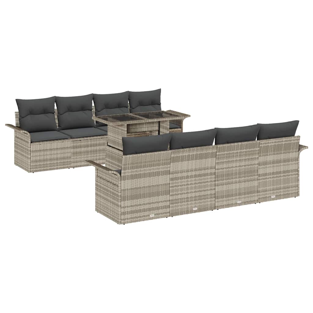 Tuin Sofa Set met kussen met opslag 9 pcs Lichtgrijs Poly riet is nu te koop bij PeponiXL, paradijselijk wonen!