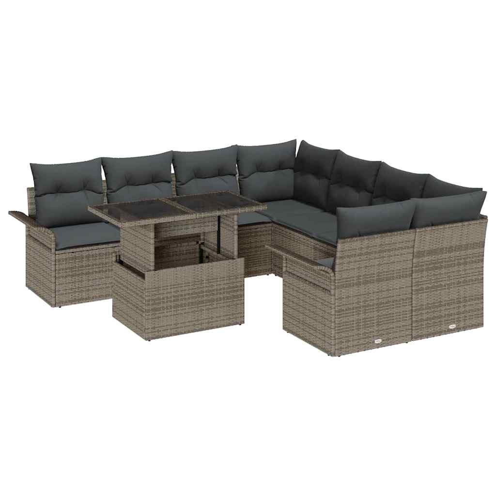 Tuin Sofa Set met kussen met opslag 9 pcs Grijs Poly Rattan is nu te koop bij PeponiXL, paradijselijk wonen!