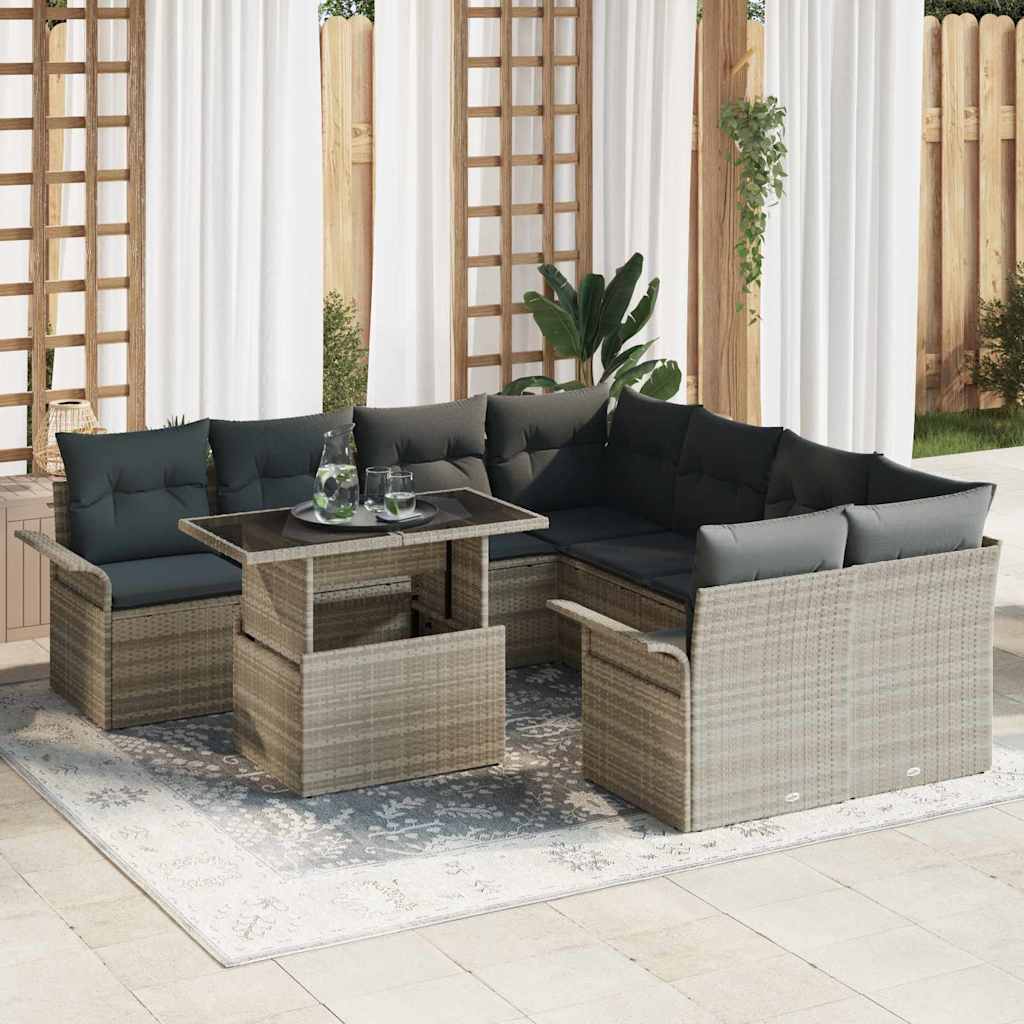 Tuin Sofa Set met kussen 9 pcs Lichtgrijs Poly Rattan is nu te koop bij PeponiXL, paradijselijk wonen!