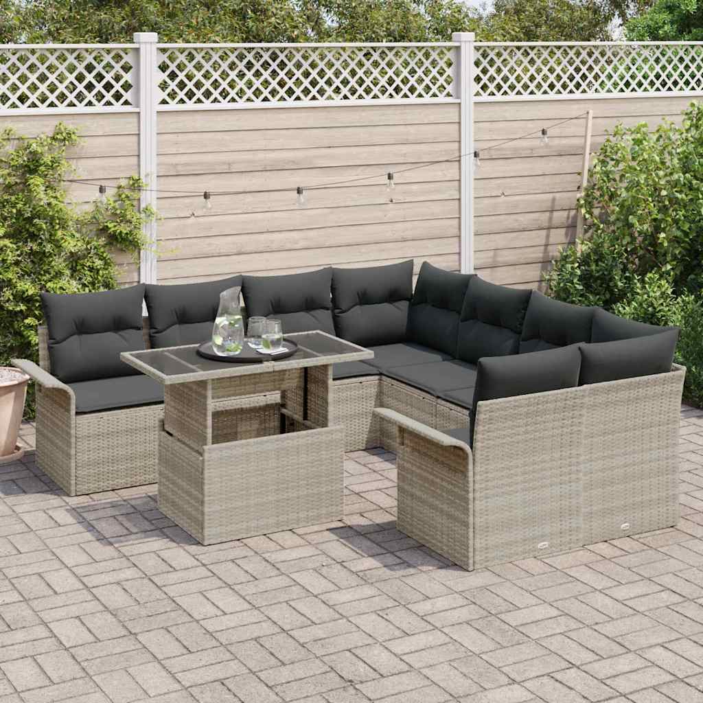 Tuin Sofa Set met kussen 9 pcs Lichtgrijs Poly Rattan is nu te koop bij PeponiXL, paradijselijk wonen!