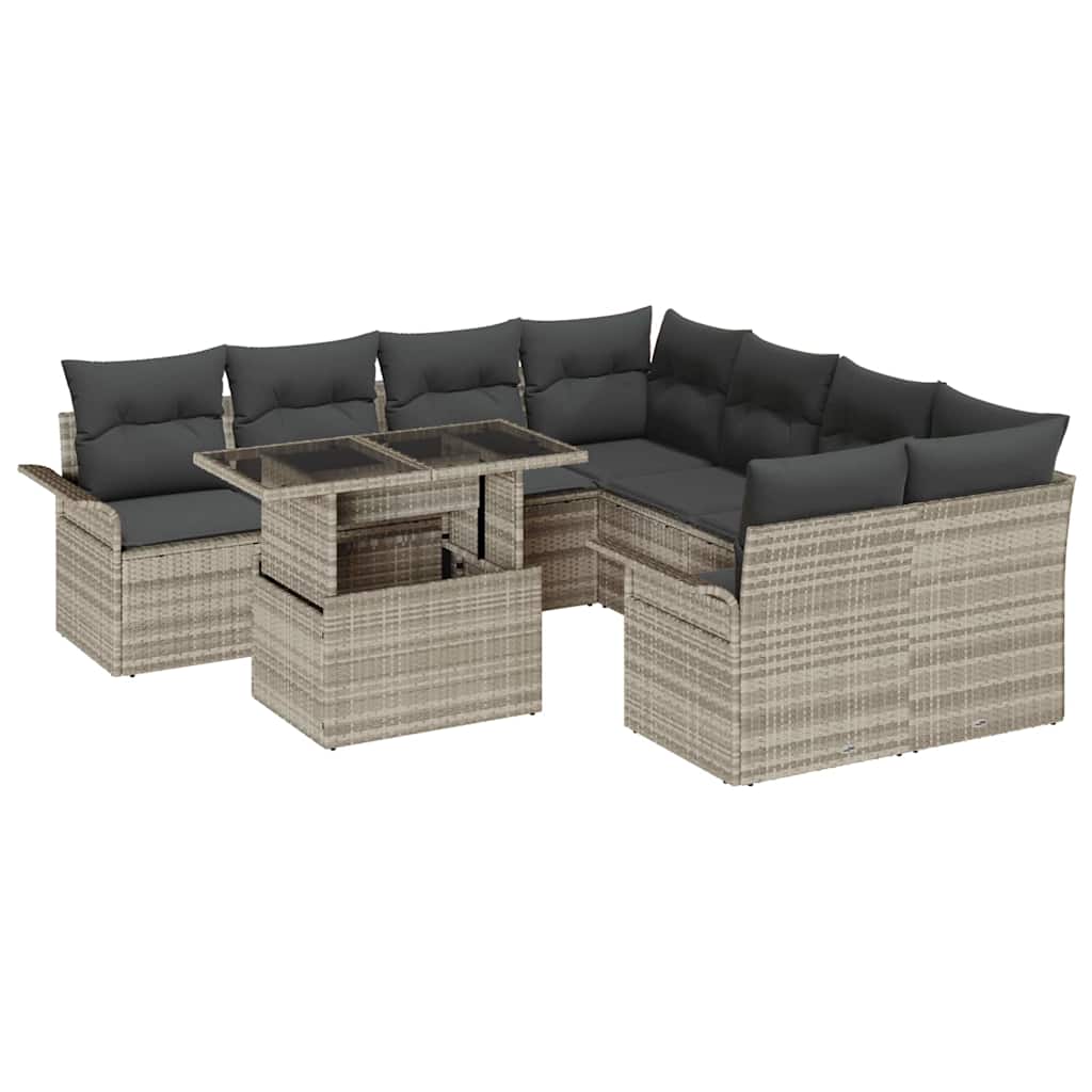 Tuin Sofa Set met kussen 9 pcs Lichtgrijs Poly Rattan is nu te koop bij PeponiXL, paradijselijk wonen!