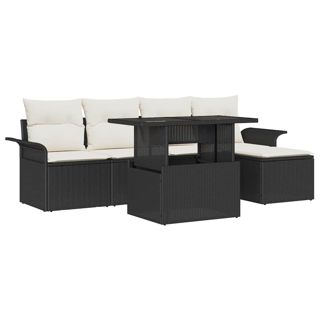 Tuin Sofa Set met kussen met opslag 6 pcs Zwart Poly riet is nu te koop bij PeponiXL, paradijselijk wonen!