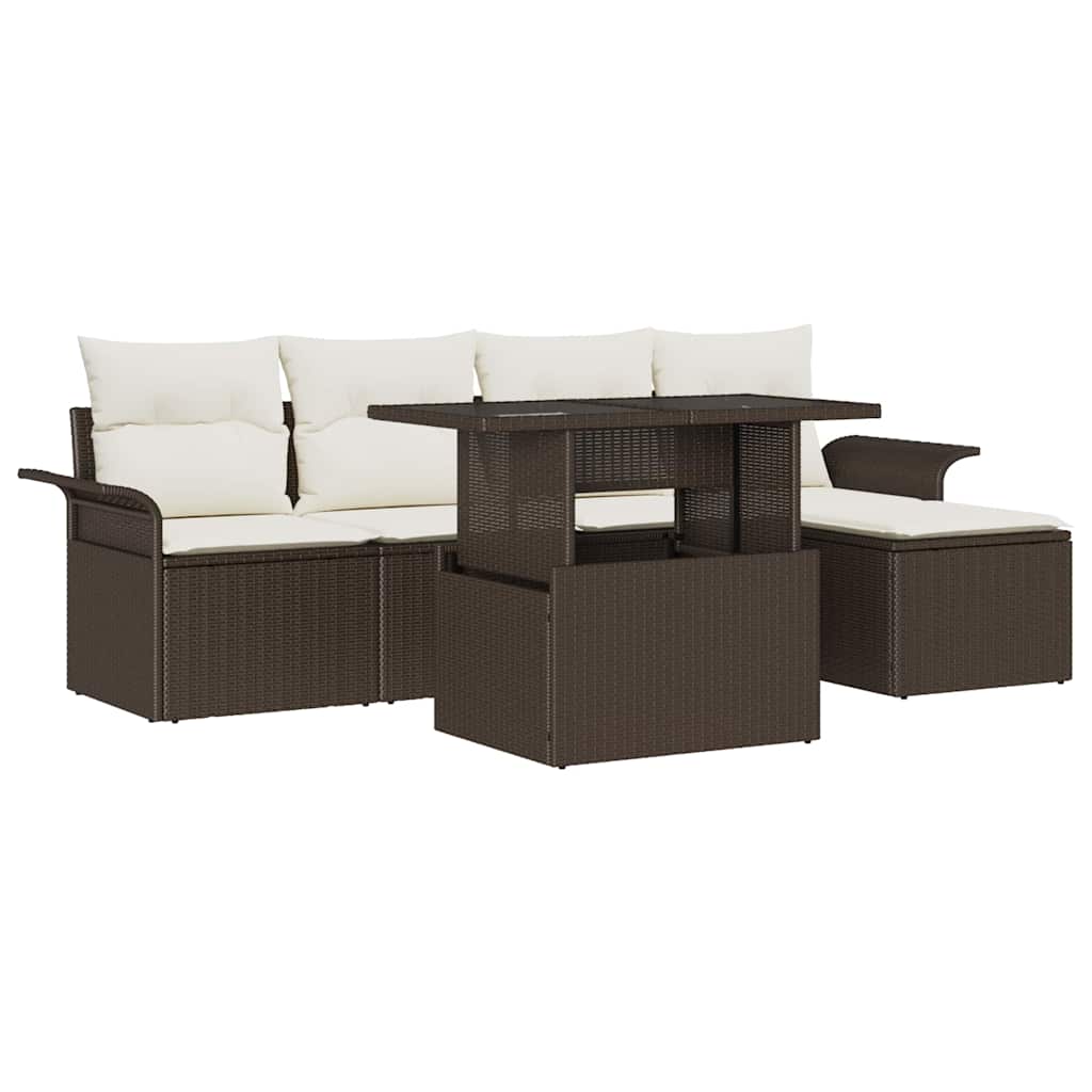 Tuin Sofa Set met kussen met opslag 6 pcs Bruin Poly riet is nu te koop bij PeponiXL, paradijselijk wonen!