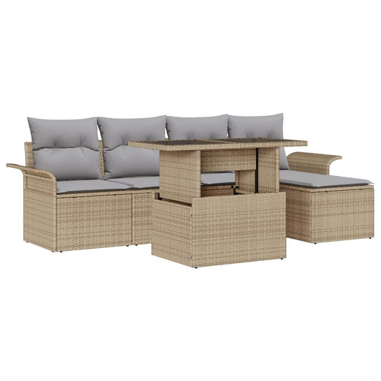 Tuin Sofa Set met kussen met opslag 6 pcs Beige Poly riet is nu te koop bij PeponiXL, paradijselijk wonen!