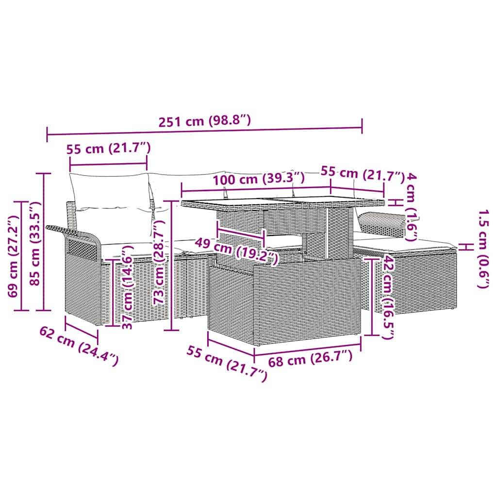 Tuin Sofa Set met kussen met opslag 6 pcs Beige Poly riet is nu te koop bij PeponiXL, paradijselijk wonen!