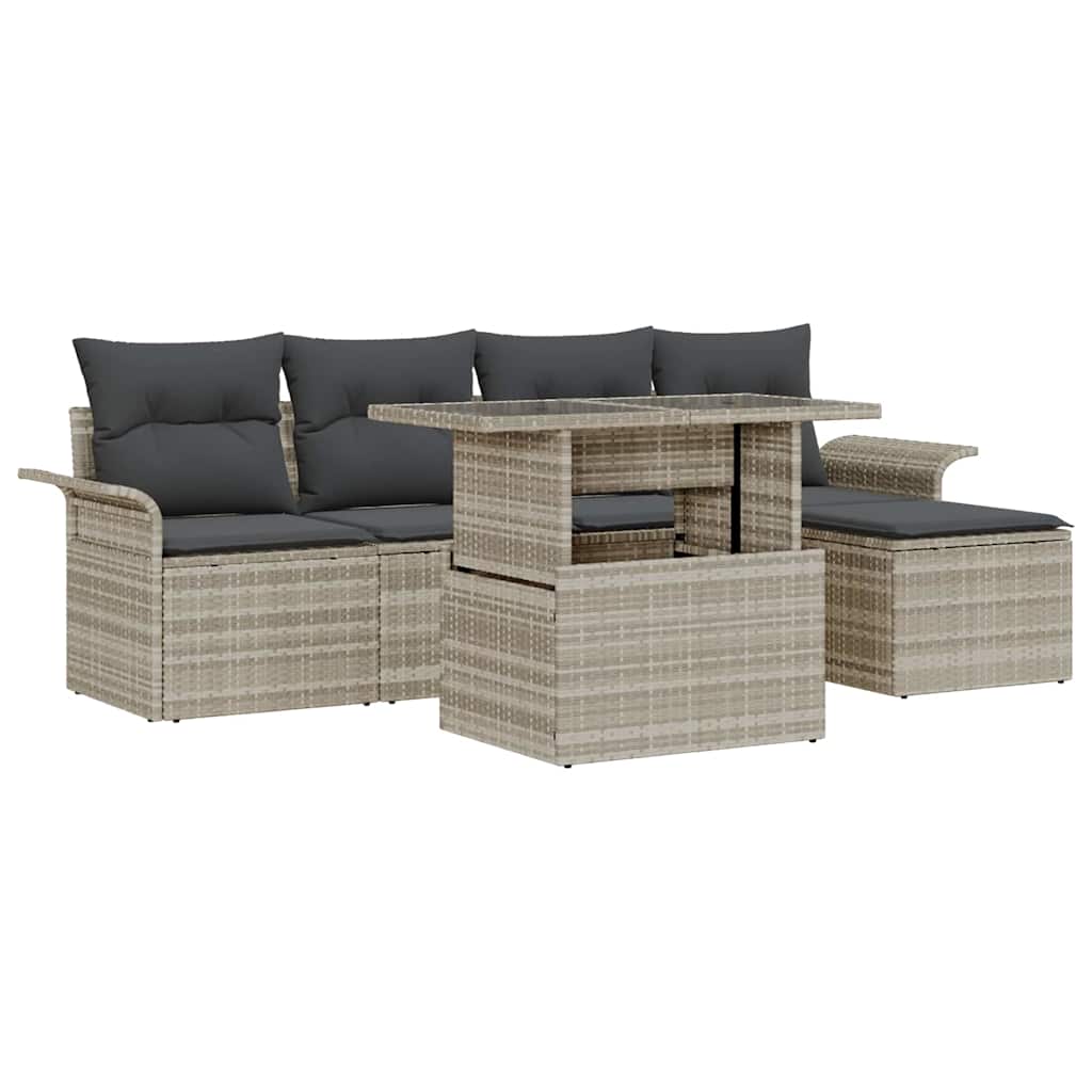 Tuin Sofa Set met kussen met opslag 6 pcs Lichtgrijs Poly riet is nu te koop bij PeponiXL, paradijselijk wonen!