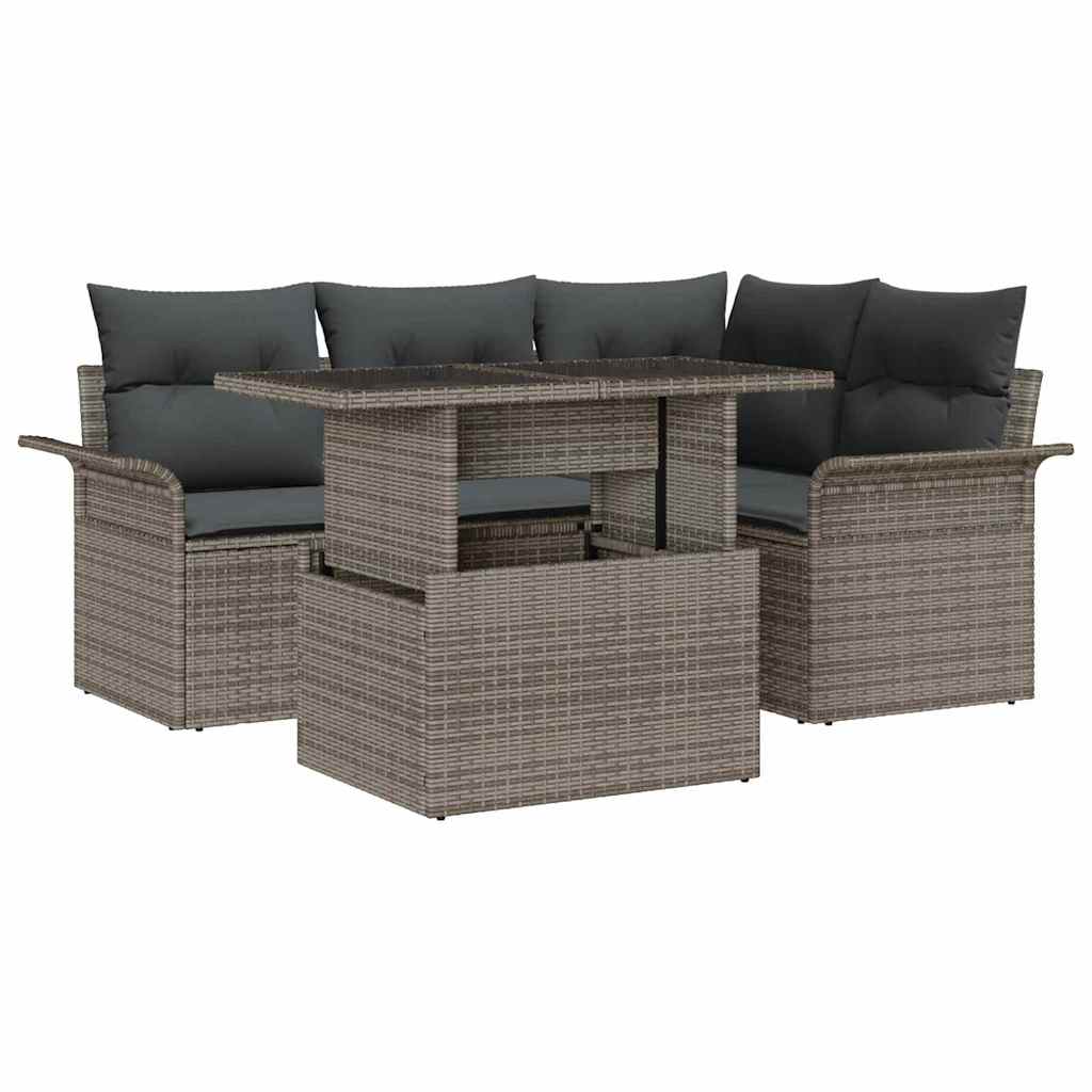 Tuin Sofa Set met kussen met opslag 5 pcs Grijs Poly riet is nu te koop bij PeponiXL, paradijselijk wonen!