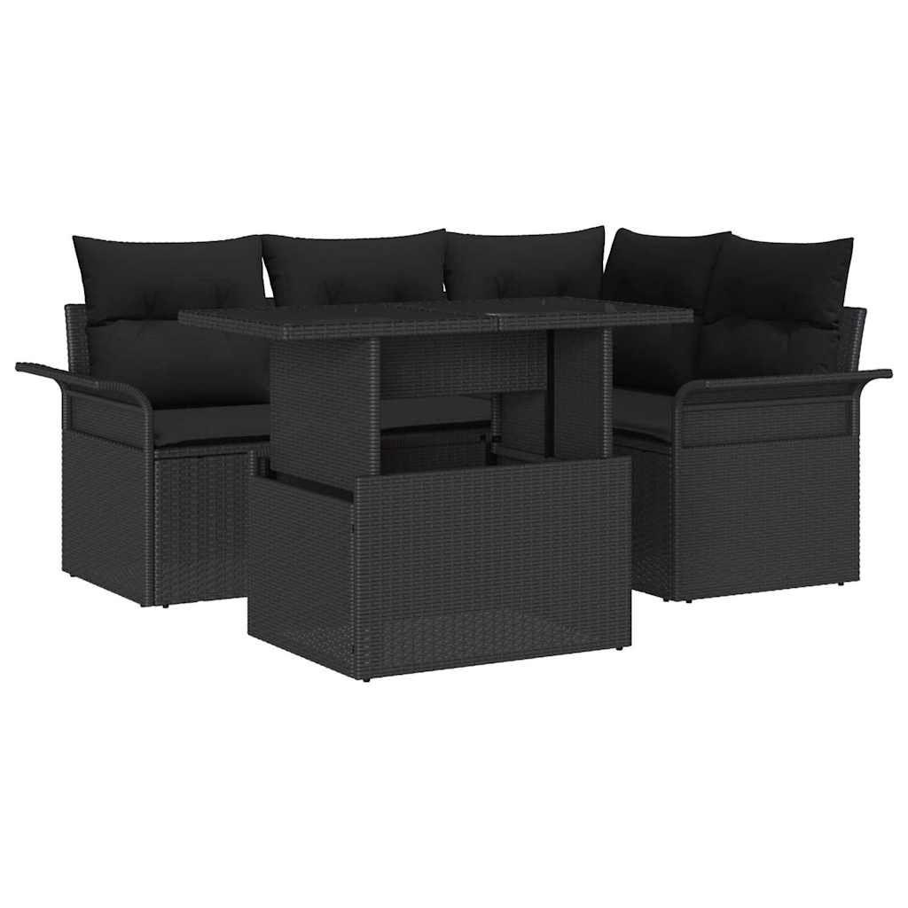 Tuin Sofa Set met kussen met opslag 5 pcs Zwart Poly Rattan is nu te koop bij PeponiXL, paradijselijk wonen!