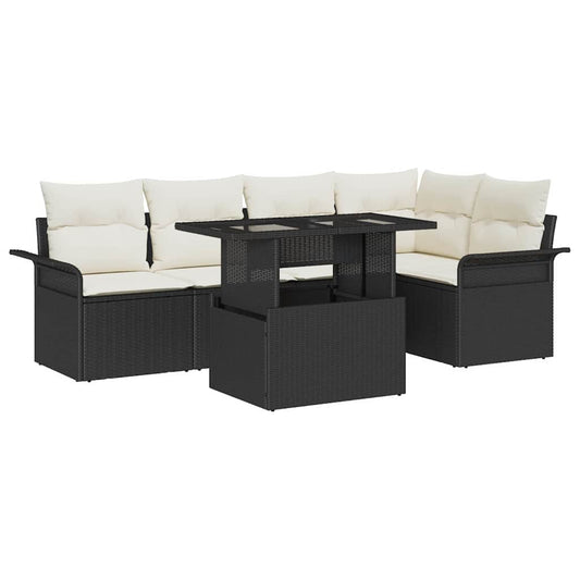 Tuin Sofa Set met kussen met opslag 6 pcs Zwart Poly riet is nu te koop bij PeponiXL, paradijselijk wonen!