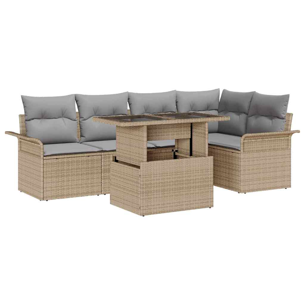 Tuin Sofa Set met kussen met opslag 6 pcs Beige Poly riet is nu te koop bij PeponiXL, paradijselijk wonen!