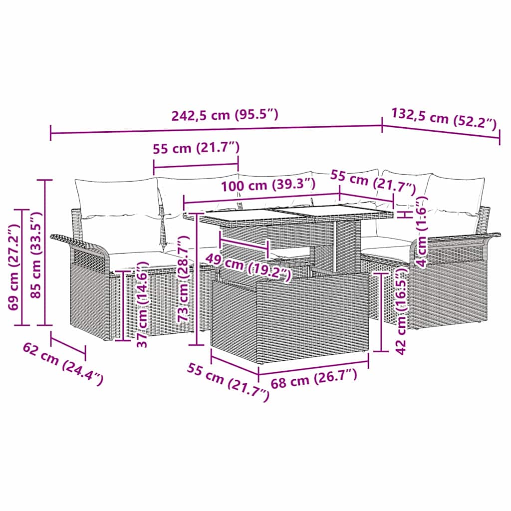 Tuin Sofa Set met kussen met opslag 6 pcs Beige Poly riet is nu te koop bij PeponiXL, paradijselijk wonen!