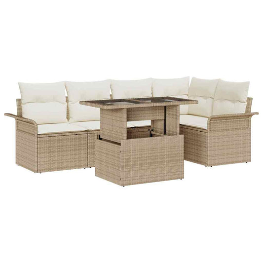 Tuin Sofa Set met kussen met opslag 6 pcs Beige Poly riet is nu te koop bij PeponiXL, paradijselijk wonen!